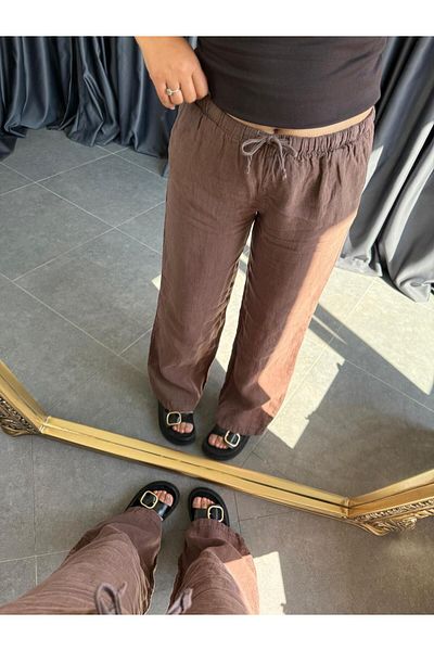 BÜŞRA PERKER Brown 100% Linen Trousers