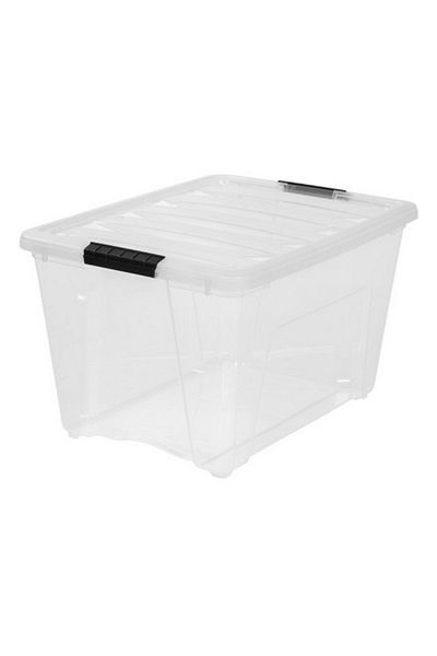 IRIS Stack and Pull Box Clear and Black 53quart