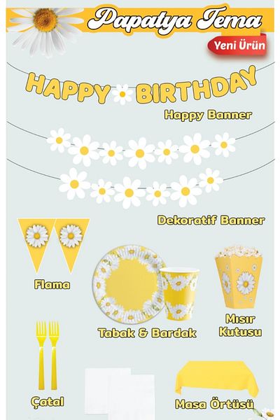 ÇITIPITISTORE Daisy Pattern Birthday Party Set