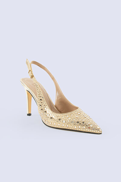 Tacchi Lucente Trop Detaylı Altın Abiye Ayakkabı