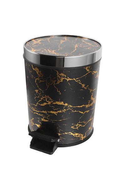 LYOBEST Round trash can with pedal, capacity 15L, Black Gold marbled, for bathroom, kitchen, office