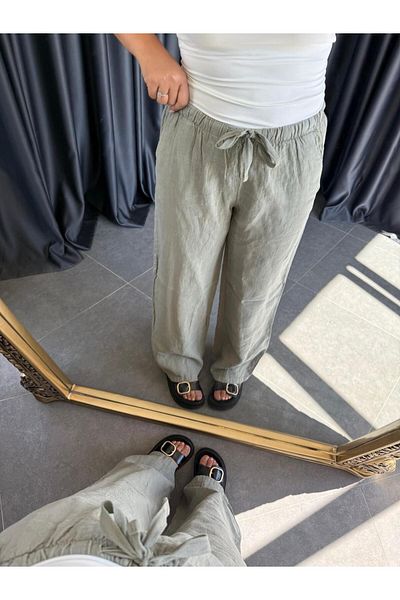 BÜŞRA PERKER Water Green 100% Linen Trousers