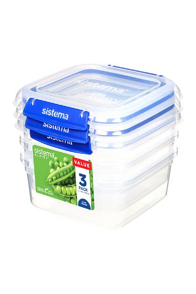 Sistema 3-Piece Leak-Proof Klip It Plus Food Storage Container Set Clear and Blue