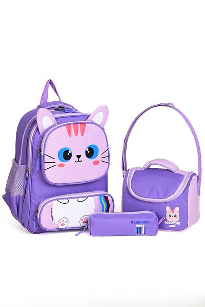 Wander Set 3 genți de școală – rucsac, cutie de prânz și suport pentru stilou - liliac