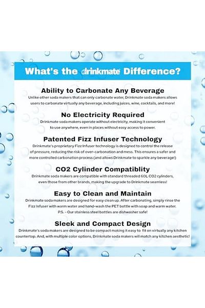 Drinkmate OmniFizz Sparkling Water and Soda Carbonator, Sparkles Any Drink, Includes 1L Re-usable BP