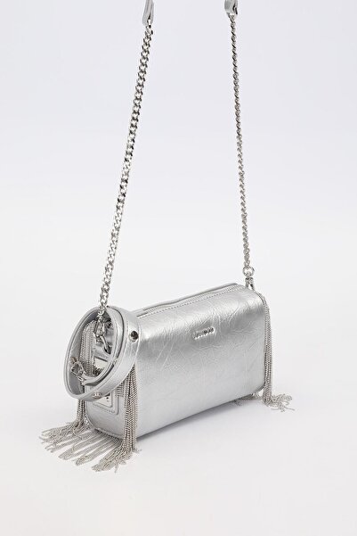 Levidor Premium Püskül Zincir Detaylı Omuz Çantası Gümüş