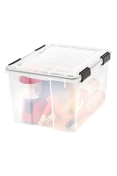 IRIS Weathertight Box with Reinforced Buckles Clear and Black 46quart
