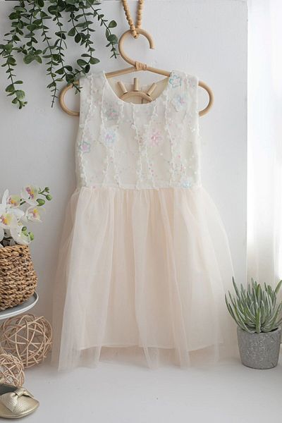 chipiques Sequined Daisy Motif Cream Tulle Skirt Special Occasion Children's Dress