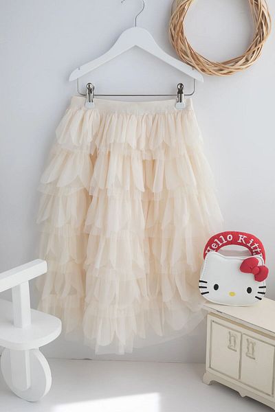 chipiques Ρομαντική μακριά Tutu Παιδική φούστα από κρεμ τούλι σε φέτες