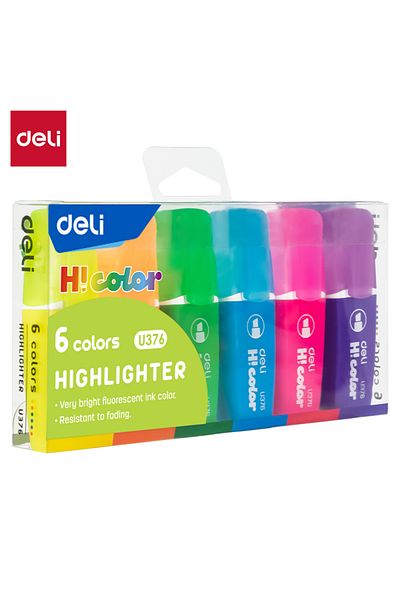 Deli EU376 Hi!Color Highlighters 1–5mm Tip, 6 Colors – ideal for school and office use