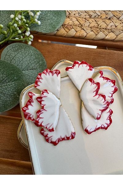 My Joyas Design Zr Model Edges Red Moire White Flower Earrings