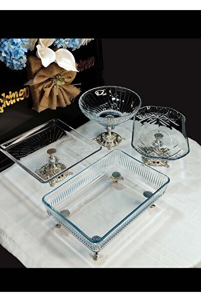 SEÇKİNEV Eylül 4 Parça Gümüş Ayaklı Masa Sunum Seti