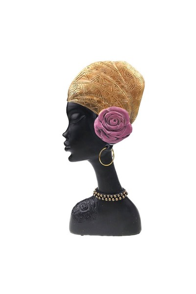 BV Statuetă decorativă - Femeie africană cu trandafir, aurie, 30 cm