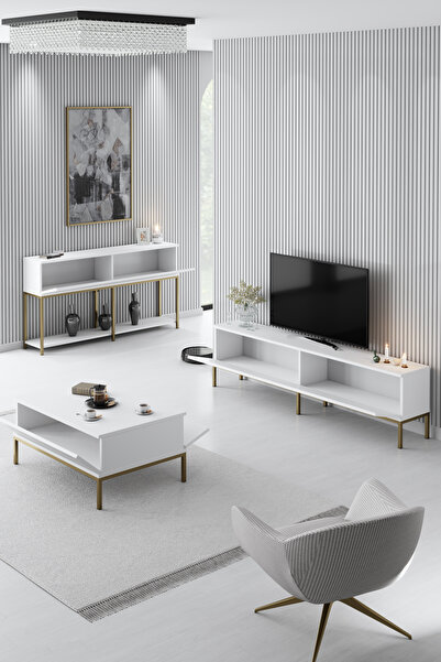 Modatte LORA GOLD METAL AYAKLI BEYAZ DRESUAR