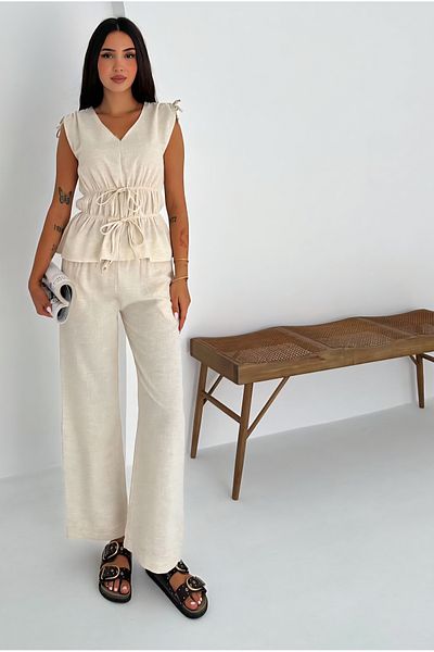 Noa Noa Lace-Up Blouse Trousers Linen Suit