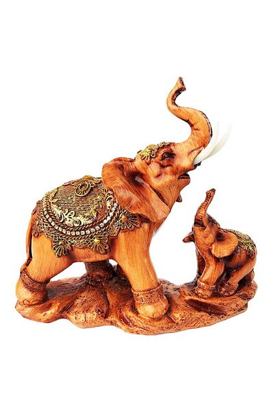 BV Decorative statuette, Elephant with cub, Brown, 21 cm, 511H
