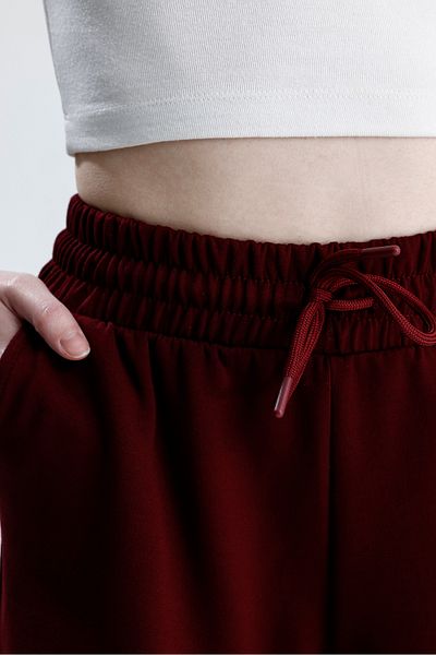 Warasiva Women's Burgundy Shorts Modal Fabric Soft Textured Stretchy Lycra Lace-Up Double Pocket Shorts