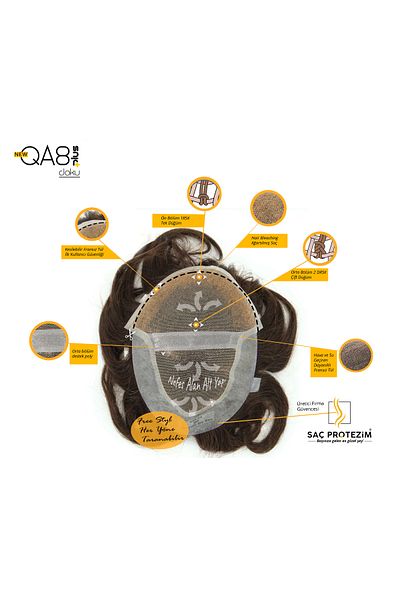 SACPROTEZİM Prosthetic Hair Qa8Plus 6X8 Color 2 Medium Chestnut Fine Wire All-Directional Combing Substructure 100% Human Hair