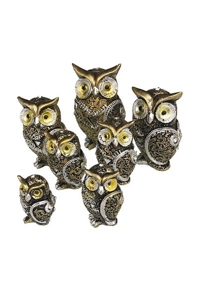BV Decorative statuette, Set of 7 Owls, Brown, 11 cm, 840H