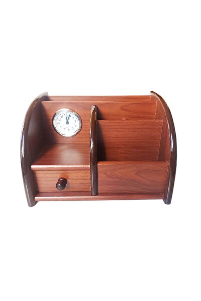 BV Ornament de birou cu ceas din lemn, maro, 20 cm, 3560DX