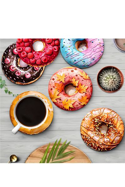 kutuTR 🍩   اللون الأكثر ملونًا من Sweet Pleasures: مجموعة من 6 مساطر MDF بنمط دونات BRD-019