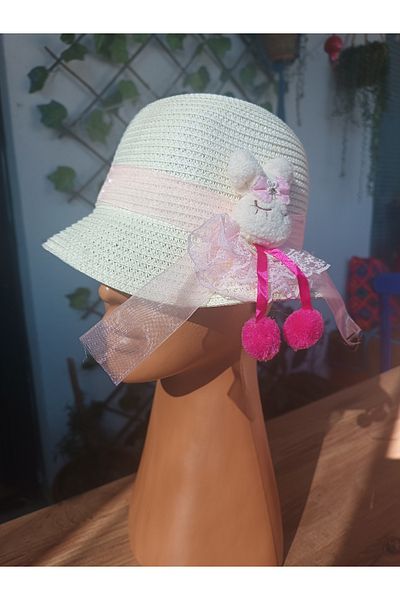 Blotch Summer Decorated Girl's Straw Fedora Hat 4-8 Years