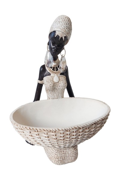 BV Ornament decorativ, Africana cu suport pentru bijuterii, Alb, 24 cm, 222301S