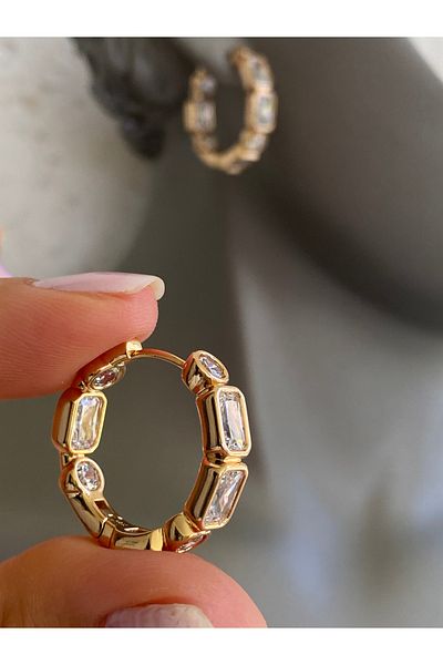 Lucios Rosegold Stone Hoob Earring with Golden Craftsmanship