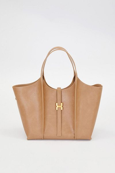 Levidor Premium Strap Lock Detail Handbag Brown