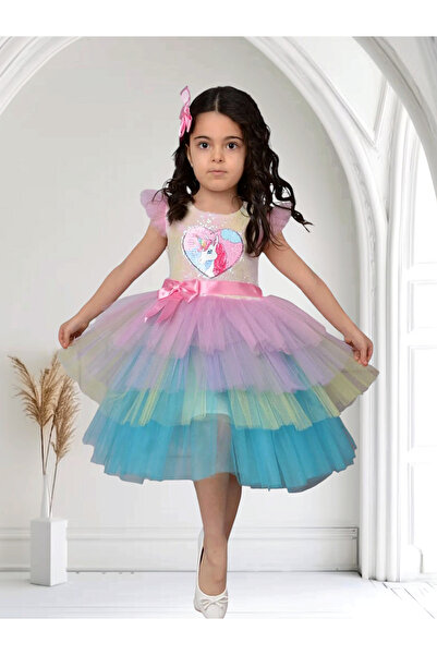 hn sport Tokalı Kız Çocuk Elsa Elbise A Kalite Parti Mezuniyet Doğum Günü Kos...