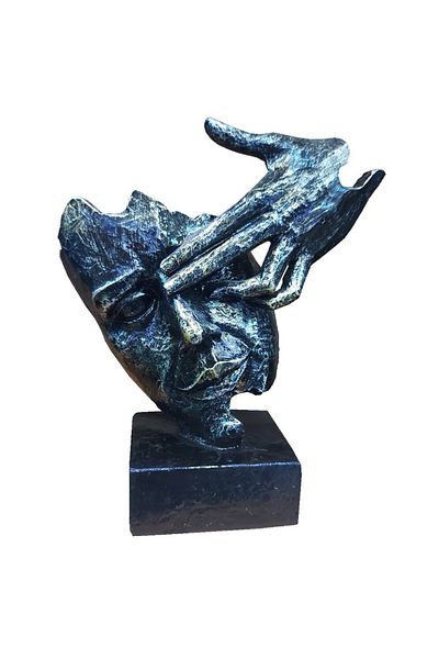 BV Decorative mask statuette, Black-Silver, 22 cm, 637CB-2