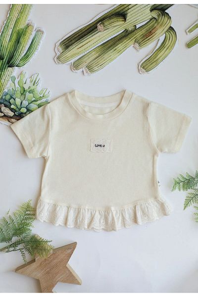chipiques Love Appliqued Linen Children's T-Shirt with Scallop Skirt