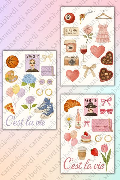 sanatıbedi Girl Sticker Set of 3 - Waterproof Sticker for Laptop Tablet Agenda Journal Phone Motor Helmet