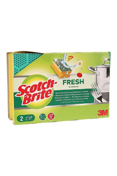 Scotch Brite 2-Piece Fresh Heavy Duty Nail Saver Scrub Sponge Yellow and Green