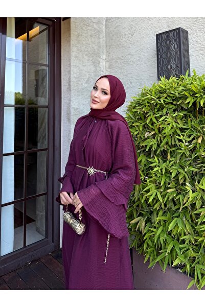 Melike Tatar Tül Zincir Kemerli Elbise 32-3569