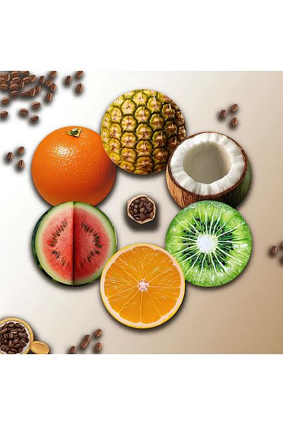 kutuTR 🍊   أكواب MDF منقوشة بالفواكه الملونة - مجموعة من 6 قطع 🍍   BRD-022
