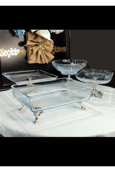 SEÇKİNEV Eylül 4 Parça Gümüş Ayaklı Masa Sunum Seti