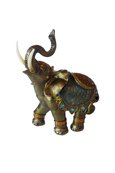 BV Decorative Statuette, Elephant with trunk up, Gold, 20 cm, GA24505-3