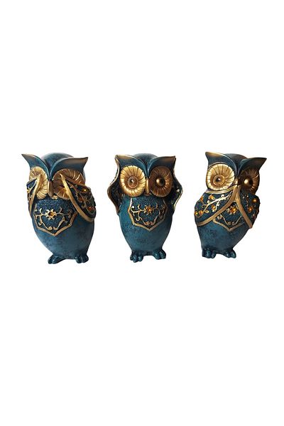 BV Decorative statuette, Owls, I can't see, I can't hear, I can't speak, Blue, 15 cm, 575KA