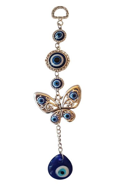 BV Amuletă Feng Shui pentru protecție și noroc, Fluture și Ochiul lui Horus, Argint, 21 cm, BFL011