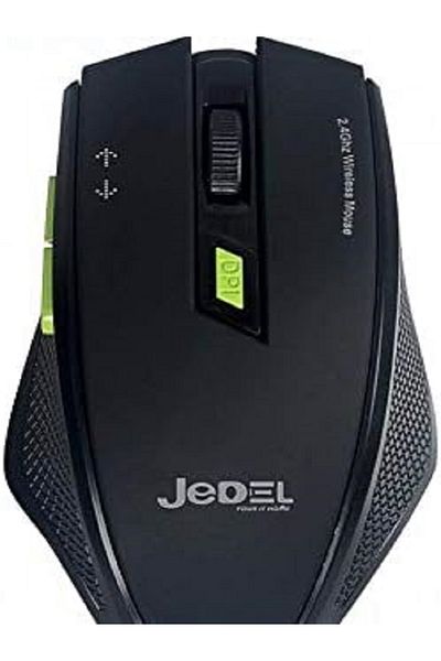 jedel Wireless Optical Gaming Mouse, 800-1600 DPI, USB, DPI Switch, Black & Green