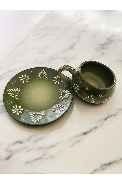 Artistic Quality Decorative Stylish Design Fully Handmade Green 1 Person Coffee Cup