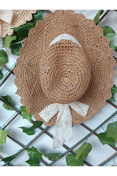 Blotch Stylish and Elegant Mesh Straw Beach Hat with Lace Bow Mink