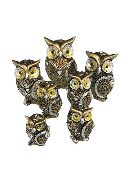 BV Decorative statuette, Set of 7 Owls, Brown, 11 cm, 840H