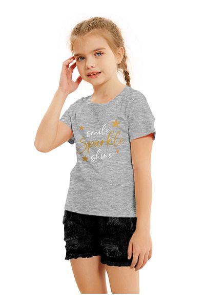 LAUREN SMITH Kids Girls Short Sleeved Tee with Cute Print 100 percent Cotton