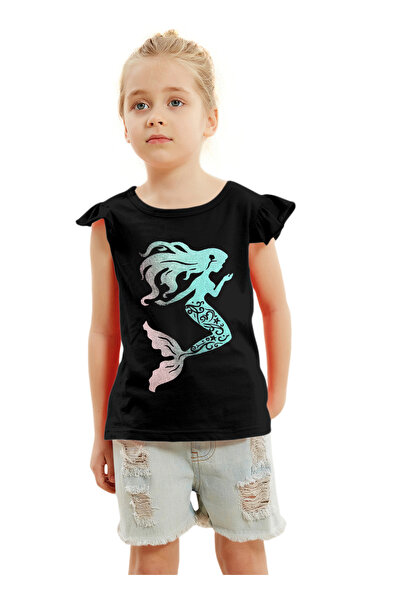 LAUREN SMITH Kids Girls Short Ruffle Sleeved Tee with Cute Print 100 percent Cotton