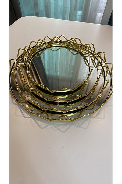 LONDON Birds Store Stylish 4-Piece Tray Set with Mirror and Triangle Gold Detail