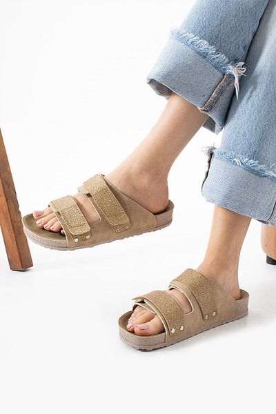 AlbiShoes Ευέλικτα ρυθμιζόμενα δύο Velcro Anatomical Comfort Cool Άνετα γυναικεία καθημερινά σανδάλια παντόφλες