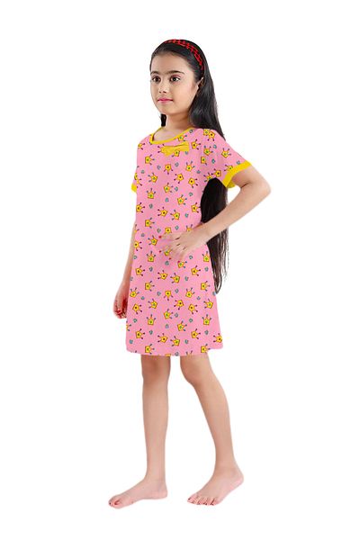 LAUREN SMITH Kids Girls 100% Cotton Night Dress with Cute Bow