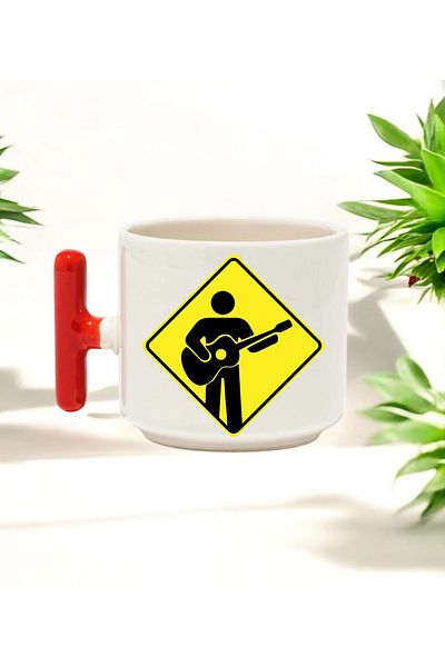 BB TRADE Attention Guitarist Designed Red t Handle Ceramic Printed Mug Cup 250 ml